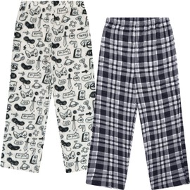 Mad Dog Boys Pajama Pants - Soft Fleece PJ Bottoms for Kids - Buffalo Plaid Lounge Pants, Warm & Comfy Microfleece 2PK Set - Size: 14-16 Y, Black Plaid/Black Gaming
