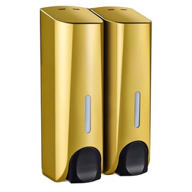 JZS Wall Mounted Shower Soap Dispenser, 2-Chamber No-Drill Shampoo Dispenser, Refillable Shampoo Bottles for Bathroom & Hotel, 2 × 350ml, Gold