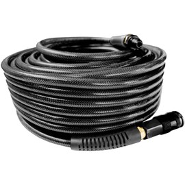 SANFU Polyurethane(PU) Air Hose 1/4-Inch x 100ft Reinforced, lightweight Anti-low temperature 300PSI With 1/4” Swivel Industrial Aluminum Quick Coupler and Plug, Bend Restrictor,Black(100’)