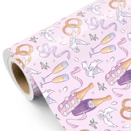 WRAPAHOLIC Wedding Wrapping Paper - Mini Roll - 17 Inch x 16.5 Feet - Dreamy Purple Champagne and Cheers Cup Design Perfect for Wedding, Bridal Shower, Engagement