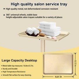Salon Tray, Champagne Gold Salon Rolling Trays, Tattoo Service Trays Cart with Adjustable Height, Tattoo Tray on Wheels, Ideal Use As Tattoo Tray&Deantal Tray, No-Rusting