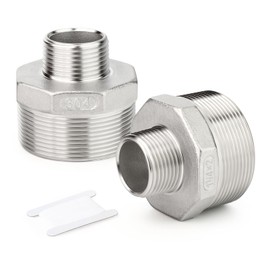 TAISHER 2PCS Cast 304 Stainless Steel Hex Nipple, Reducer Pipe Fitting 2" NPT Male x 1-1/4" NPT Male