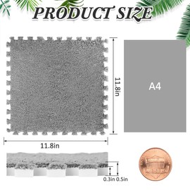 Amylove 36 Pcs Plush Foam Floor Mat Square Interlocking Carpet Tiles with Border Fluffy Play Mat Floor Tiles Soft Climbing Area Rugs for Home Playroom, 12 x 12 x 0.4 Inch(White, Gray, Black)