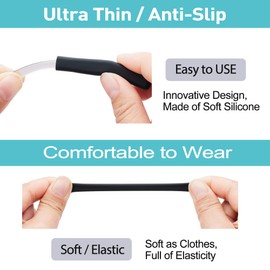 Anti-Silp Glasses Ear Cushion, Silicone Eyeglasses Temple Tips Sleece, Soft Sleeve Grip, Comfort Eyeglass Ear Cushions, Eyeglass Ear Grips for Men, Women, Glasses Accessories (3 Black Pairs)