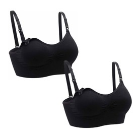 2 Pack Hands Free Pumping Bra - Nursing Bras for Maternity Breastfeeding Seamless Wirefree Push Up Bras Comfort Adjustable Wireless Pregnancy Sleep Bralette for Women Black