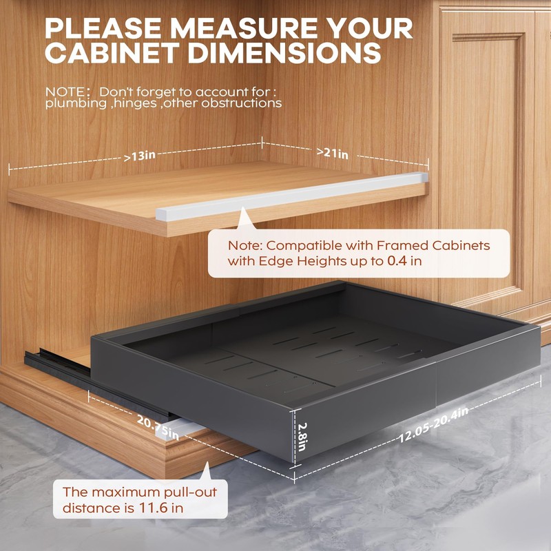 Seinloes 2Pack Expandable Pull Out Cabinet Organizer 21"Deep with Raising