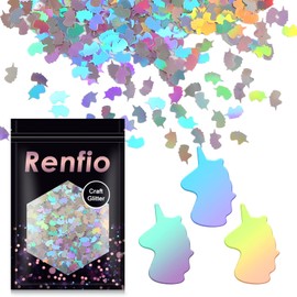 Renfio 1.75 Oz 50g Holographic Unicorn Confetti Glitter Sequin Unicorns Shape Shiny Glitters Resin Sparkle Chunky Sequins for DIY Mold Art Nail Artwork Holiday Decoration - Laser Sliver