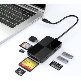 USB C Multi Card Reader Hub, 5 Memory Cards with Extra 3 USB3.0, SD/TF/CF/Micro SD/XD/MS Memory Card Reader/Adapter/Hub for SD SDXC SDHC CF CFI TF Micro SD Micro SDXC SDHC MS MMC UHS USB Stick Mouse