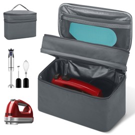 Hand Mixer Case for Kitchen Aid - Immersion Blender Attachments Storage Bag Blender Stick Handheld Carrying Case with Handle Hand Mixer Accessories, Portable Travel Organizer (Bag Only) Gray