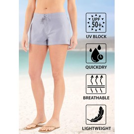 ZeroXposur Womens Swim Shorts with Liner - Quick-Dry Swim Shorts for Women - Adjustable Stretch Waistband and Back Pocket (Grey, Medium)