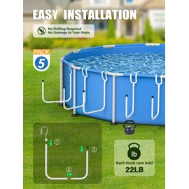 MONMEE 5 Pack Solar Pool Cover Holder, Adjustable Solar Cover Hooks Keep Solar Cover Off The Ground, L-Shape Iron Tube Set, Fits Framed Above Ground Pools (White)