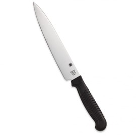 Spyderco - Cuchillo de cocina ligero con hoja de acero inoxidable MBS-26 de 6.5 pulgadas y mango de plástico de polipropileno negro, PlainEdge - K04PBK
