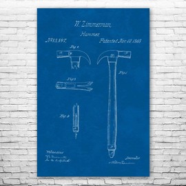 Claw Hammer Poster Print, Woodworking Art, Carpenter Gifts, Workshop Decor, Handyman Gift, Construction Worker, Dad Gift Blueprint (8 inch x 10 inch)
