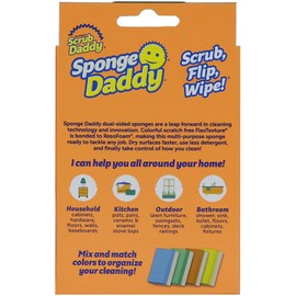 Scrub Daddy Sponge Daddy - Dual Sided Sponge & Scrubber, Traditional Shape, FlexTexture, Soft in Warm Water, Firm in Cold, Deep Cleaning, Dishwasher Safe, Multi-use, Scratch Free, Odor Resistant, 4ct