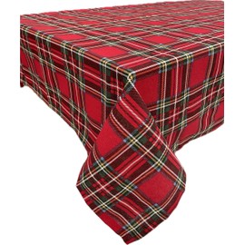 1KDreams Scottish Christmas Tablecloth with Tartan Lurex Glitter Effect Modern Traditional Red (130 x 240 cm)