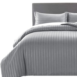 MOONLIGHT20015 Single Duvet Cover Set Reversible Stripes Satin Bedding Set with Pillowcase Soft Hypoallergenic Duvet Covers (Grey 135x200 CM)