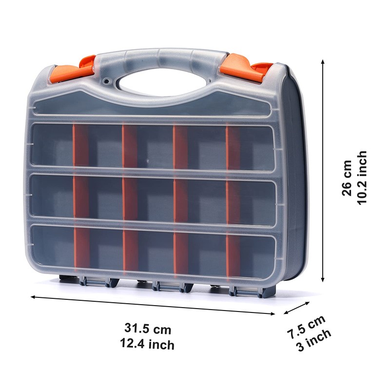 CASOMAN 12-inch Double-Side Hardware Box Storage with 15 Compartments Each