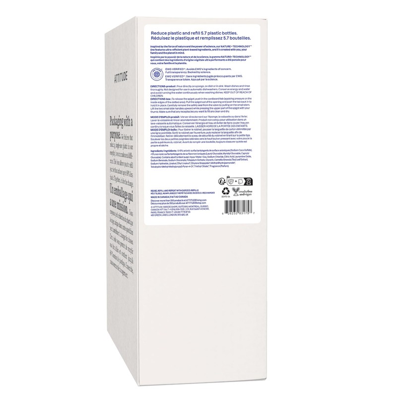 ATTITUDE Dish Soap Refill, EWG Verified, Plant-Based & Vegan Dishwashing