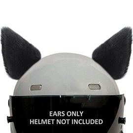 WAYUTO Black Cat Ear Helmet Accessories Self Adhesive Fun Plush Helmet Cover Retrofit Decor for Snowboarding Skiing Motorcycle Scooter Biking Cycling Skating Helmet Kid & Adult Helmet not Included