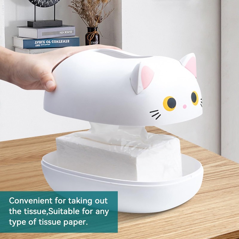 Cat Tissue Box, Cute Cartoon Cat Shape Tissue Dispenser Portable