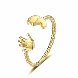 OIDIMS Cute Little Foot Palm Ring for Women Dainty Foot and Hand Open Unique Design Comfort Fit Rings Adjustable Finger Band for Wife Daughter Mom Mother's Day Jewelry Gifts Birthday (Gold)