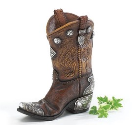 Burton and Burton Boots And Spurs Western Cowboy Boot Vase For Western Home Decor, Brown