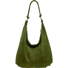 Caspar Large Women's Vintage Suede Bag Velvet Soft Leather Shoulder Bag - Classic Line - Model No. 617 - Made in Italy, olive green, Unit size