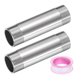 uxcell 2pcs Shower Head Extension Arm 100mm(3.9") Length Stainless Steel Shower Head Extender Straight Pipe Fitting Extension with PTFE Tape for Bathroom, Silver Tone