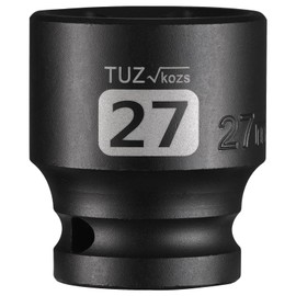 TUZkozs 1/2 Inch Drive 27mm Shallow Metric Impact Socket,CR-MO,6 Point Radius Corner Design,Square Chamfered Opening,Axle Nut Impact Grade Socket for Easy Removal