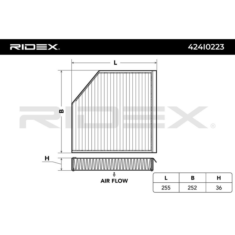 RIDEX Mulsanne Cabin Air Filter 424I0223 (3Y_) 255 mm 252