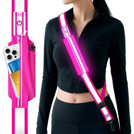 Samlior LED Reflective Belt Sash, Rechargeable LED Light Night Safety Walking Gear, High Visibility Adjustable Reflective Gear for Runners Walkers Cyclists at Night (Pink)