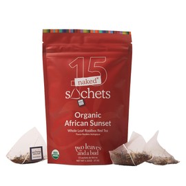 Two Leaves and a Bud Organic African Sunset - 15 Naked Tea Sachets, Naturally Caffeine Free, Whole Leaf Rooibos Herbal Tea in Eco-Friendly Unwrapped Compostable Sachets, Resealable Bag, 15 Count (Pack of 1)