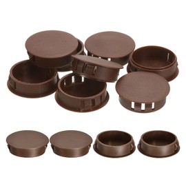 sourcing map 12Pcs 35mm(1-3/8") Nylon Hole Plugs, Flush Type Panel Round Snap in Fastener Knockout Locking Plugs for Furniture Insert End Caps Panels, Brown
