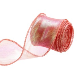 MECCANIXITY 1 1/2" Wide Sparkly Sheer Wired Organza Ribbon Pastel Shimmer Iridescent Chiffon Ribbons 3 Yard Red for Gift Wrapping Bouquet Wedding Bows