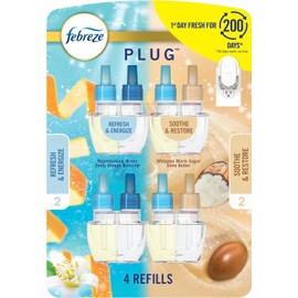 Febrez Odor-Fighting Fade Defy PLUG Air Freshener (1) Pack of (4) Refills (2 of Each), 0.87 fl oz each oil refill (Refresh and Energize/Soothe and Restore)