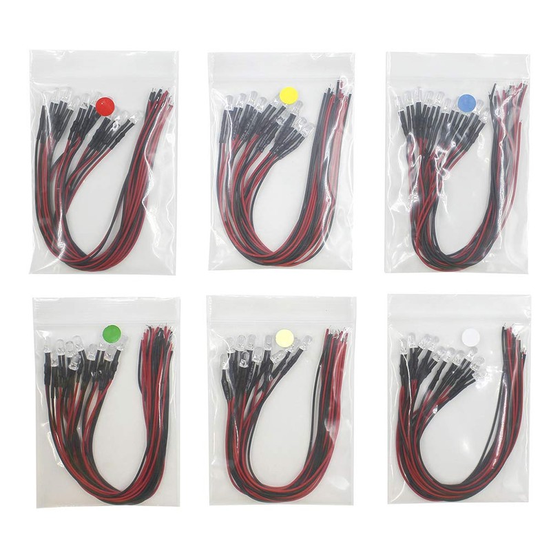 KeeYees 60Pcs 5mm Pre Wired LED Diodes Light Ultra Bright