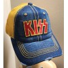 Kiss Hat Distressed Ball Cap Hat Denim & Wheat Mesh