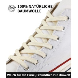 Stepace 2 Pairs Flat Shoelaces Made of 100% Cotton, 8 mm Wide Tear-Resistant Shoe Laces for Trainers, Sports Shoes, Trainers, 2 x cream