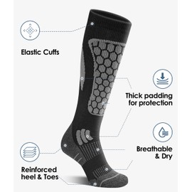 CAOZITOU 2 Pairs Ski Socks for Mens 9-12, Merino Wool Thermal Winter High Performance Breathable Warm Thicks Socks for Outdoor Sports Skiing Snowboarding (Black)