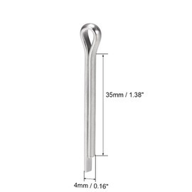 sourcing map Split Cotter Pin - 4mm x 35mm 304 Stainless Steel 2-Prongs Silver Tone Fastener Clip Key 5Pcs