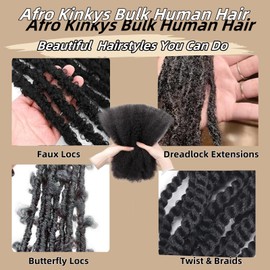 BLL Afro Kinkys Bulk Human For Braiding Hair Mini Twist Braiding Dreadlock Loc Extensions Black Color 18 Inch 50G