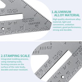 Square Protractor Miter Aluminum Alloy Triangle Metric Imperial Square Measurement Speed Carpenter Triangular Ruler Framing Inches Centimeter Tool 7"