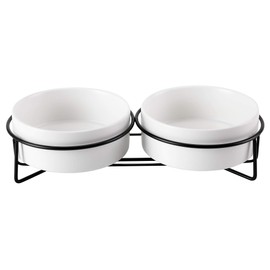 PETTOM Raised Cat Bowl, Cat Feeding Station, Ceramic Feeding Bowl and Water Bowl for Cats and Small Dogs (Green + Grey)