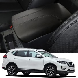 Blazeray Car Center Console Armrest Cover for Nissan Rogue 2014-2020/Nissan Rogue Sport 2017-2022 Interior Accessories Leather Elbow Arm Rest Cover Pad Protector Saver (Black Leather+Black Stitches)