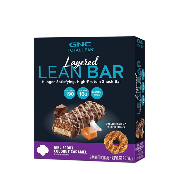 GNC Total Lean Layered Lean Bar | Hunger-Satisfying and High-Protein Snack Bar | Girl Scout Coconut Caramel | 5 Bars