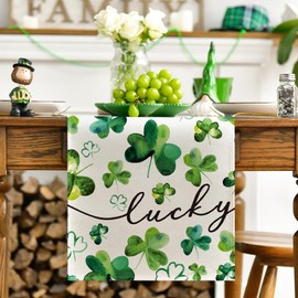 Artoid Mode Shamrock Lucky St. Patrick's Day Table Runner, Seasonal Spring Holiday Kitchen Dining Table Decor for Home Party Decor 13x108 Inch