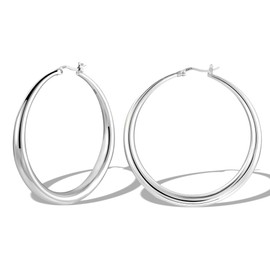 KISSPAT Large Hoop Earrings for Women, Hypoallergenic Gold Silver Twisted Huggie Hoop Earrings Made of 925 Sterling Silver, Lightweight Hoop Earrings, Silver, No gemstone