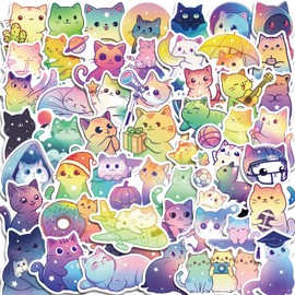 100 Pcs Cute Cat Stickers for Kids, Kawaii Stickers Cat Decor Cat Party Favors for Girls Boys Women Men, Waterproof Stickers for Water Bottle Laptop Scrapbook, Starry Sky Cat Themed Stickers Pack