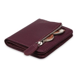 FT FUNTOR Small Wallet for Woman with Card Ladies Bifold Zipper Pocket RFID Blocking Leather Wallet Purse(Deep Purple)