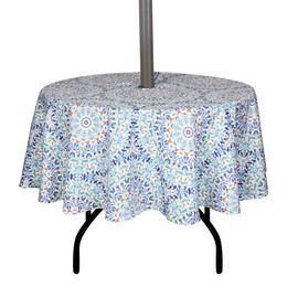 youngseahome Outdoor Tablecloth Water Resistant Polyester Fabric Tropical Leaves Table Cover with Zipper Umbrella Hole for for Picnic/Party/Dinner/Patio Garden (70Inch Round,Mandara)